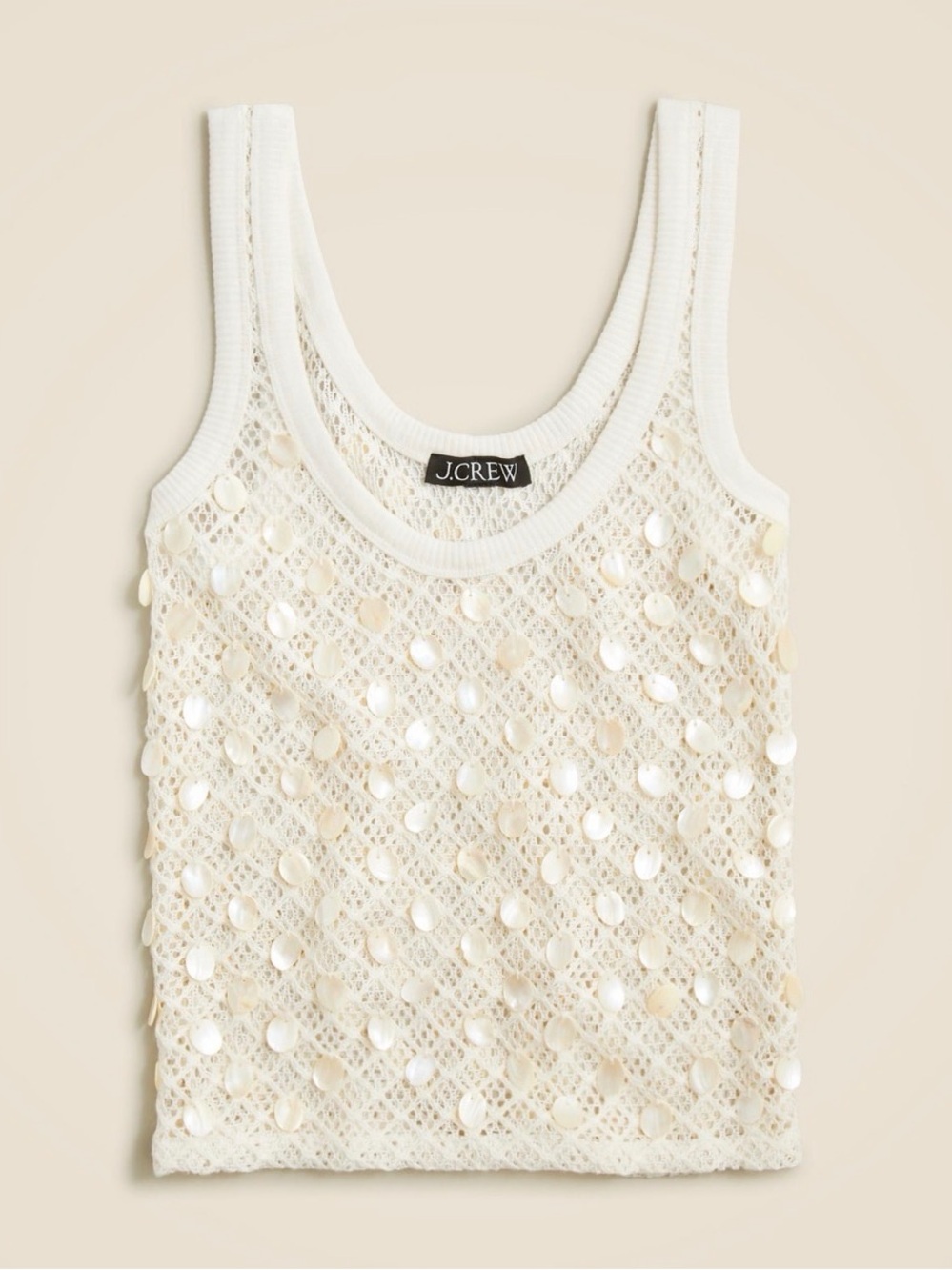 J. Crew Crochet Shell Embroidered Tank XS Ivory